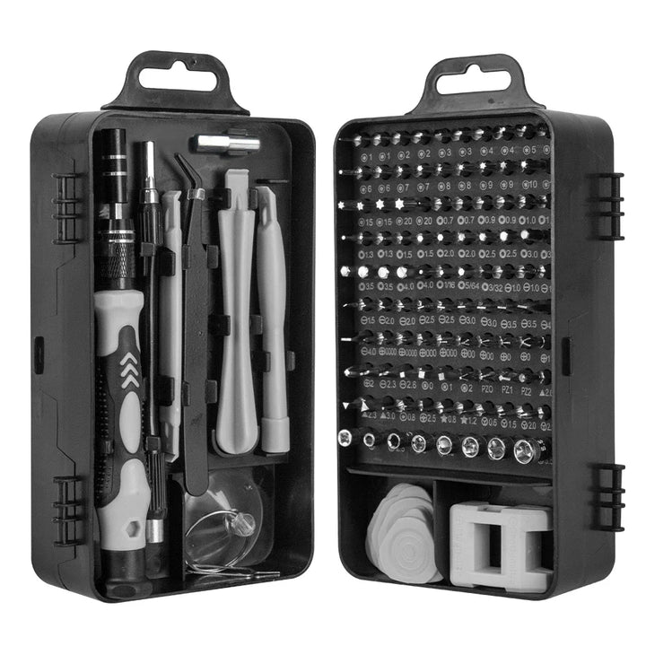 Duurzame ProFix 115-in-1 precisie schroevendraaierset met roestvrijstalen magnetische bits voor elektronica.