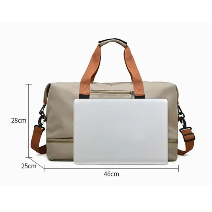 Veelzijdige dames reistas, te gebruiken als schoudertas of handtas, met ruimte voor kleding, schoenen en accessoires.