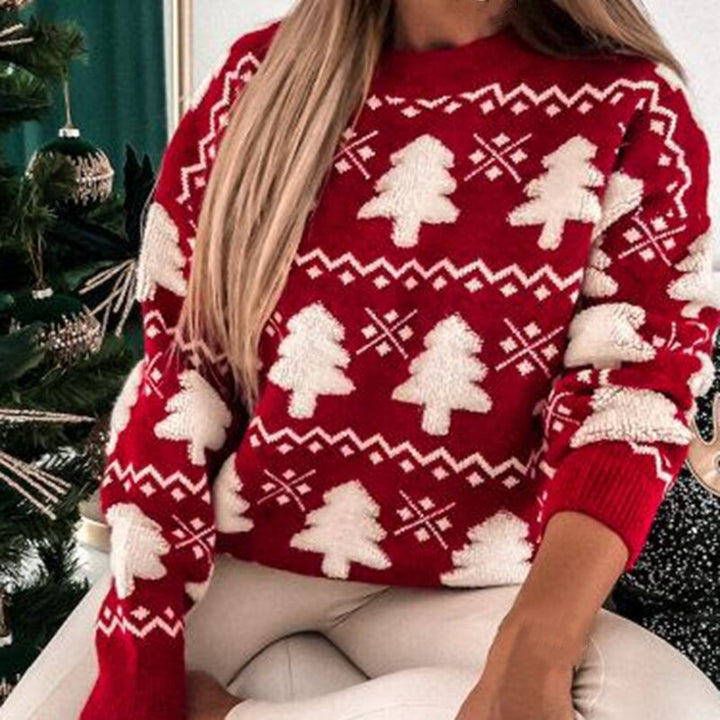 Modieuze KatysSweater kersttrui voor dames. Comfortabele trui met vrolijk kerstboom ontwerp, perfect voor kerst.