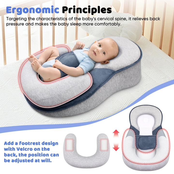 Ademend baby slaapkussen van katoen, ideaal voor rugligging. Ergonomisch ontwerp voor babyverzorging.