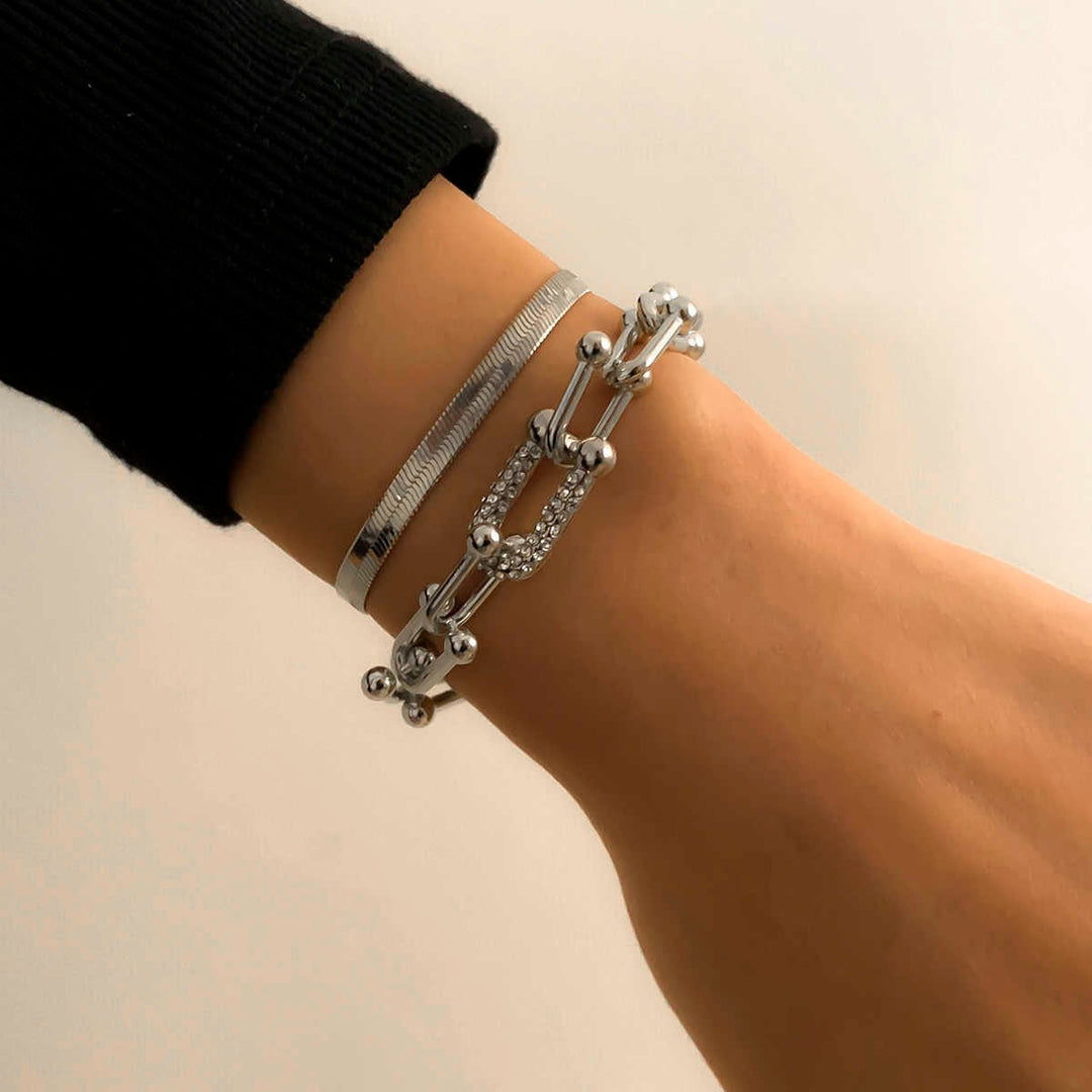 Prachtige zilverkleurige armbandenset voor dames, 2-delig, een must-have modeaccessoire.