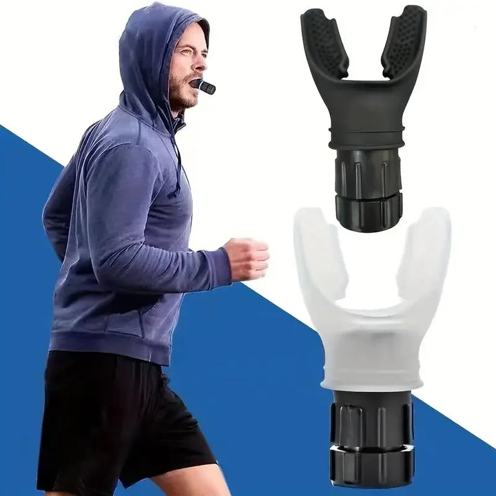 BreatheFit ademhalingstrainer, wit/zwart, verbetert longcapaciteit en uithoudingsvermogen. Ideaal voor sport & fitness.