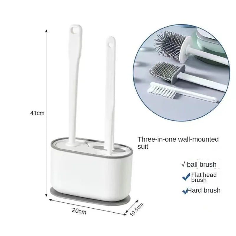 Siliconen toiletborstel met houder, ideaal voor hygiënische badkamerreiniging. Duurzaam wc accessoire.