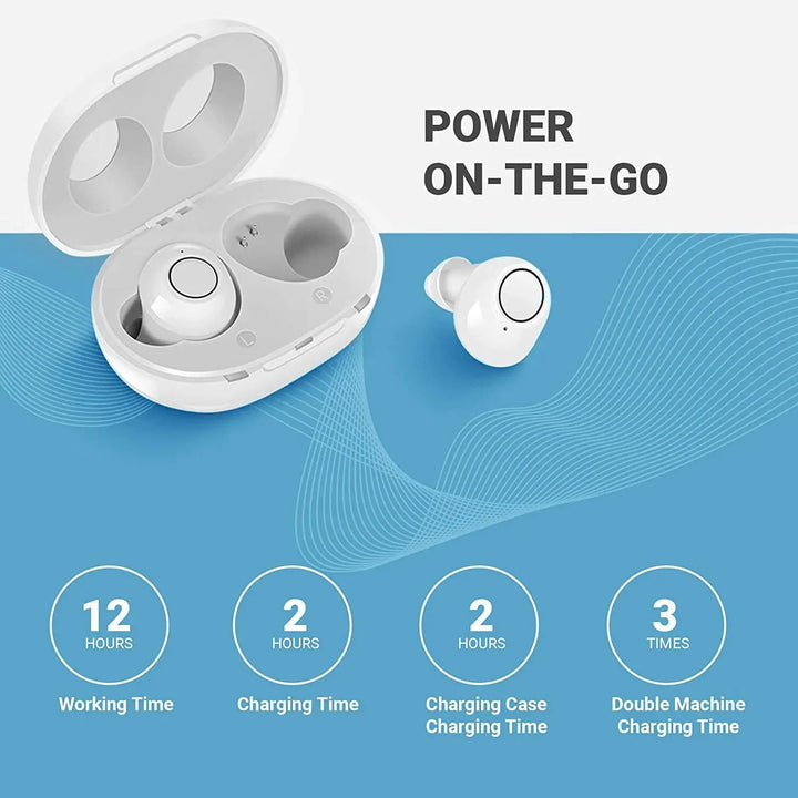 Modern Bluetooth gehoorapparaat, compact design voor naadloze verbinding met smartphone en heldere geluidsversterking.