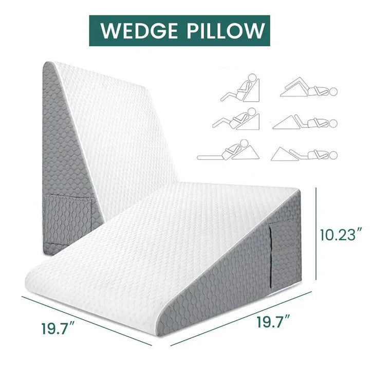 Ergonomisch wigkussen, witgrijs, biedt optimale rugondersteuning en comfort bij rugpijn.