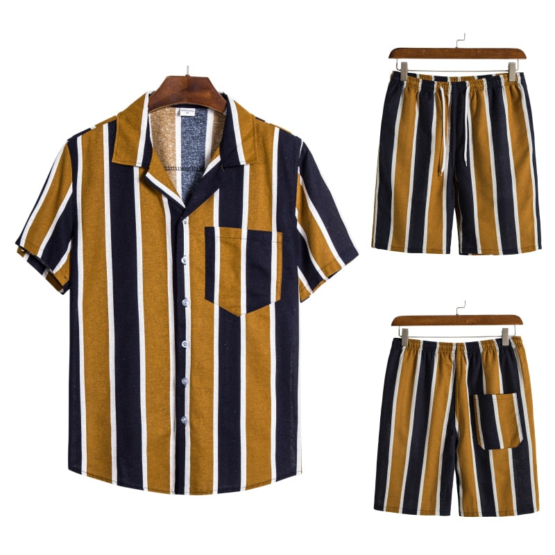 Moderne heren zomer combiset: ademend T-shirt en relaxte korte broek, ontworpen voor optimaal comfort op zonnige dagen.