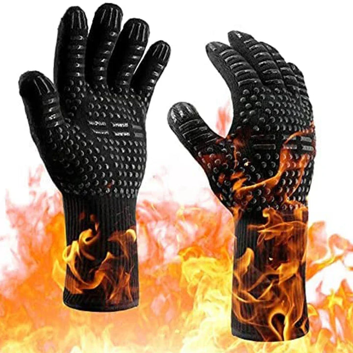 Hittebestendige grillhandschoen van siliconen & katoen, ideaal voor oven, BBQ en hete pannen. Antislip grip.