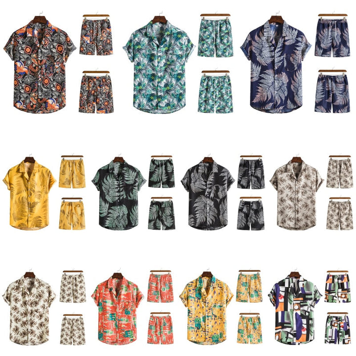 Casual heren Hawaï set, relaxte zomeroutfit met vrolijke print voor vakantie & vrije tijd.