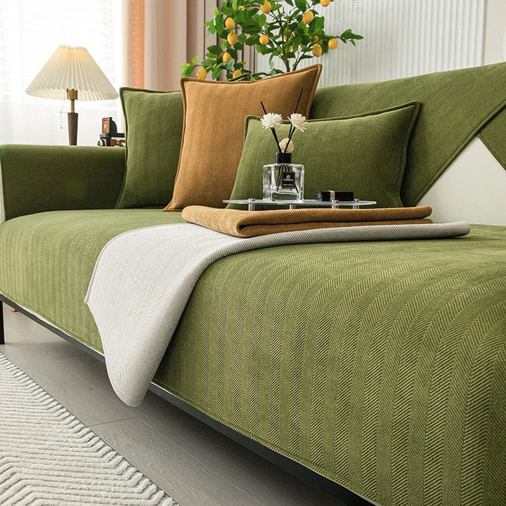 Duurzame bankbeschermer, chenille visgraat stof, vlekwerend voor interieur.