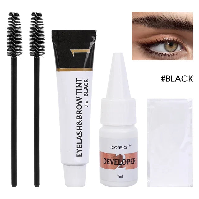 Verpakking van de Unisex Wimper & Wenkbrauw Kleurstof Kit, voor thuis schoonheidssalon ervaring.