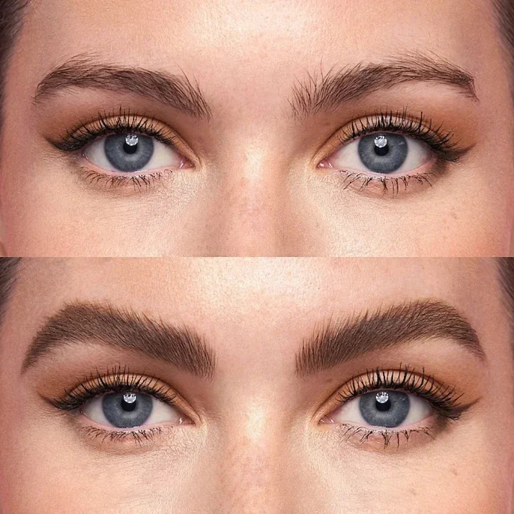 Close-up van oog met prachtig getinte wimpers & wenkbrauwen, dankzij de unisex kleurstof kit.