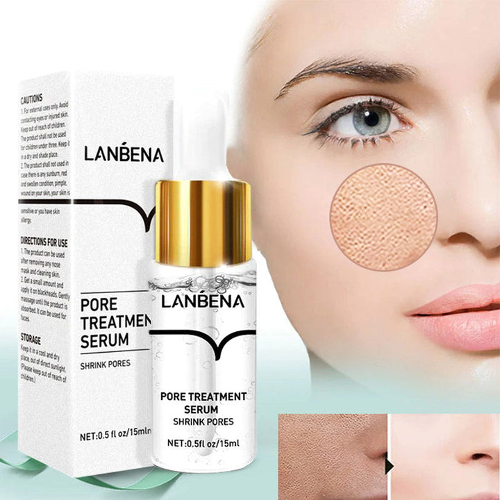 Druppel poriën serum valt op huid, voor effectieve huidverzorging en vermindering van onzuiverheden bij vrouwen.
