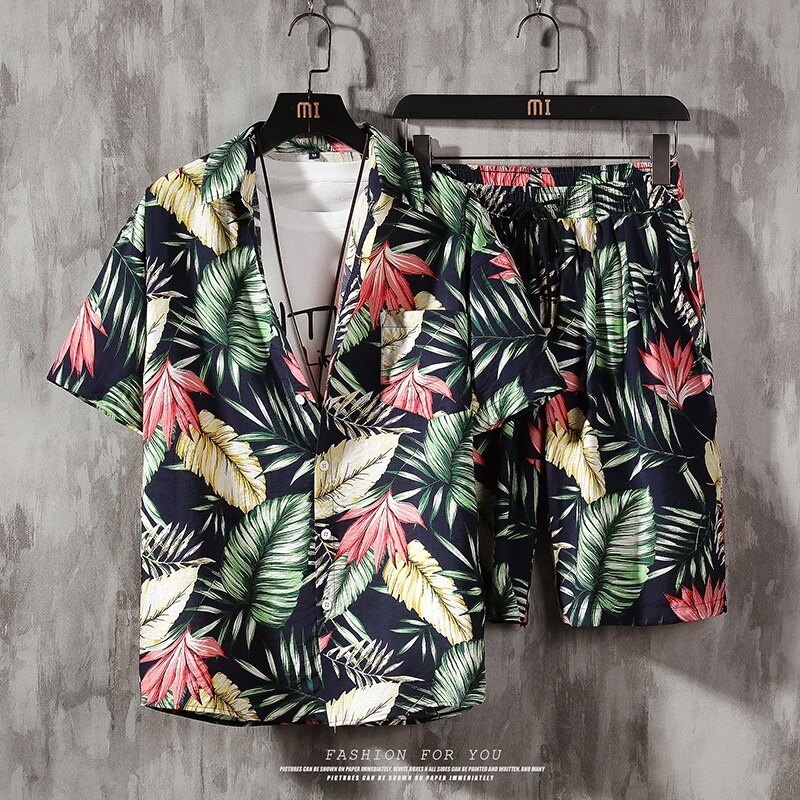 Heren Boas strandkleding combi: kleurrijk shirt & korte broek. Ideaal voor zomer, vakantie & festival.