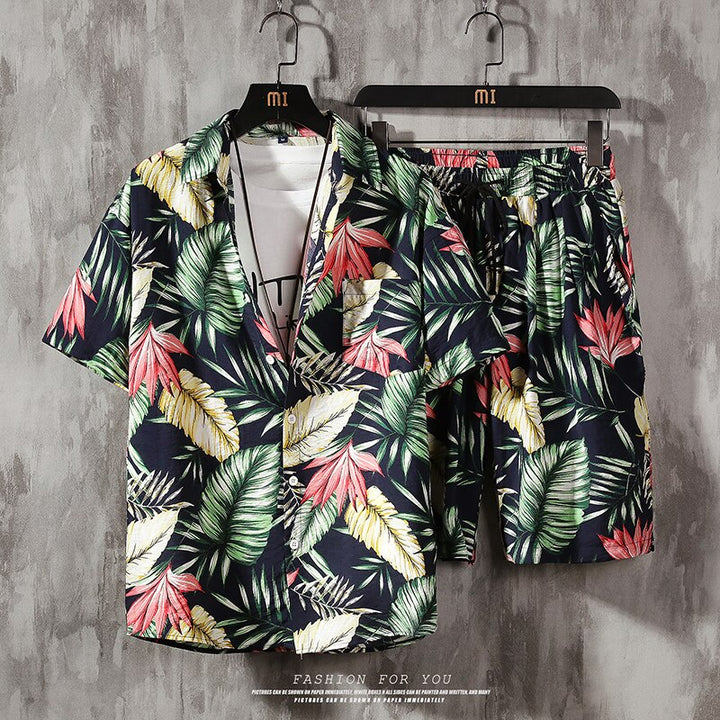 Heren Boas strandkleding combi: kleurrijk shirt & korte broek. Ideaal voor zomer, vakantie & festival.