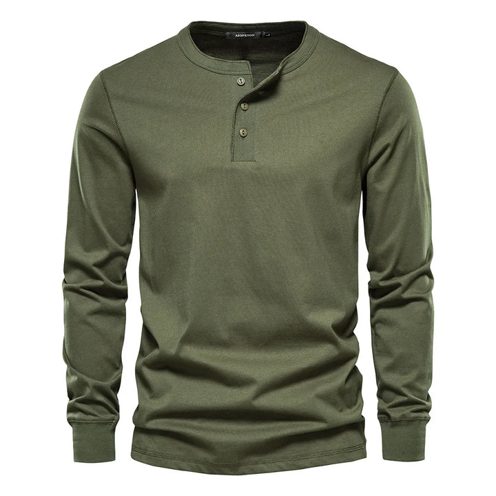 Lichte heren Henley T-shirt lange mouwen, ideaal voor lente en zomer. Comfortabel en stijlvol.