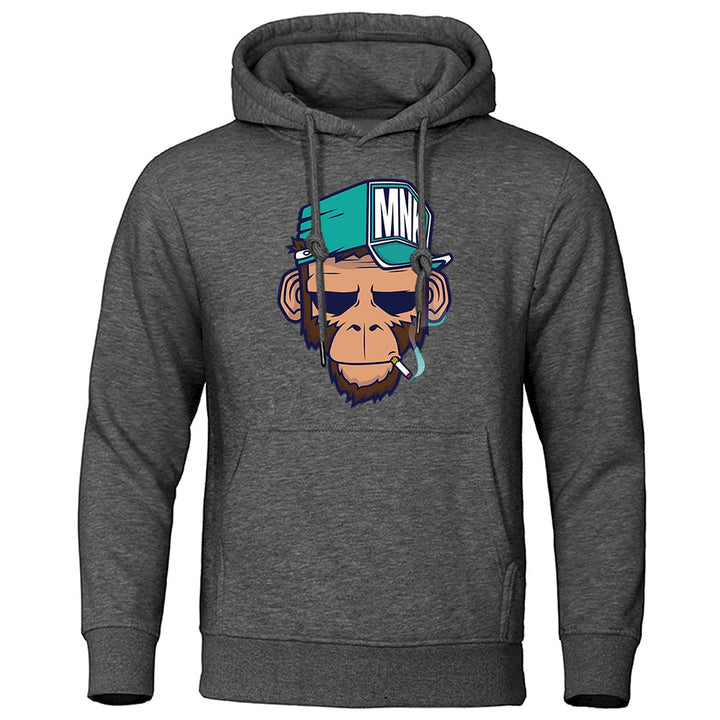 Unieke apenprint op een zachte heren hoodie, comfortabele capuchontrui voor elke man.