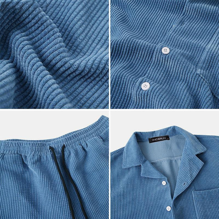 Complete heren 2-delige kledingset: stijlvol shirt en bijpassende broek. Comfortabele zomer outfit voor mannen.