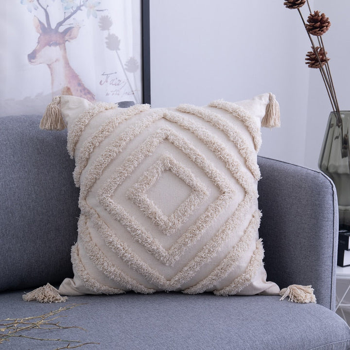 Moderne boho bankkussenhoes met textuur, verfraait elke woonkamer en zorgt voor een gezellige sfeer.