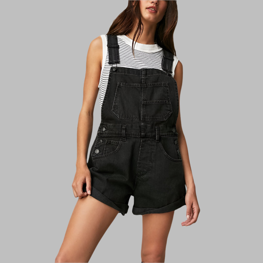 Stijlvolle dames jumpsuit van denim stof, mouwloos ontwerp. Ideaal als eendelig zomerkledingstuk.