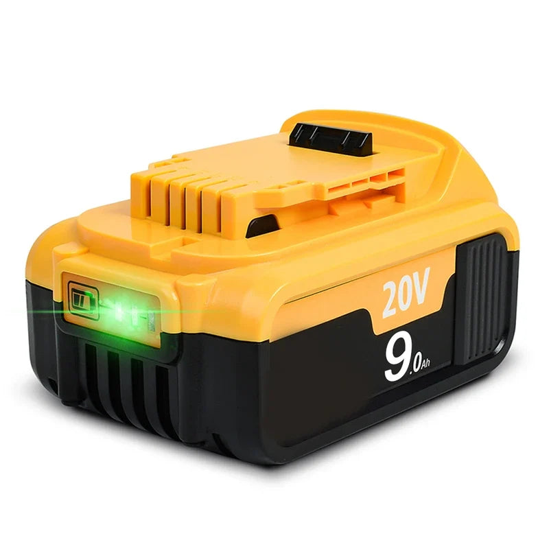 Detailopname van een 20V Li-ion accu en compacte lader, geschikt voor elektrisch gereedschap.