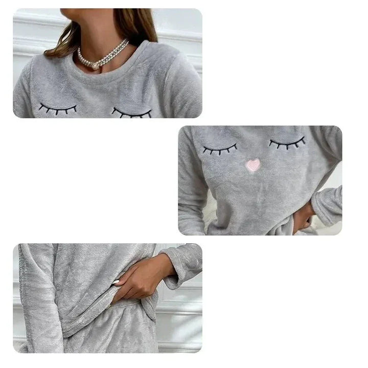 Heerlijk zachte damespyjamaset van warm polyester, perfecte nachtkleding en comfortabel huispak voor winter.