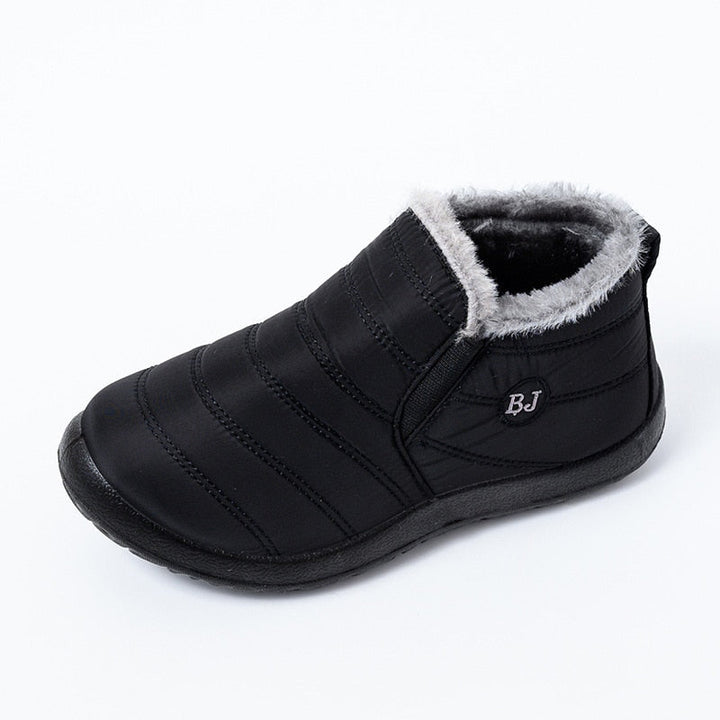 Detail van waterdicht membraan op de warme unisex winterlaarzen, perfect voor droge voeten in natte omstandigheden.