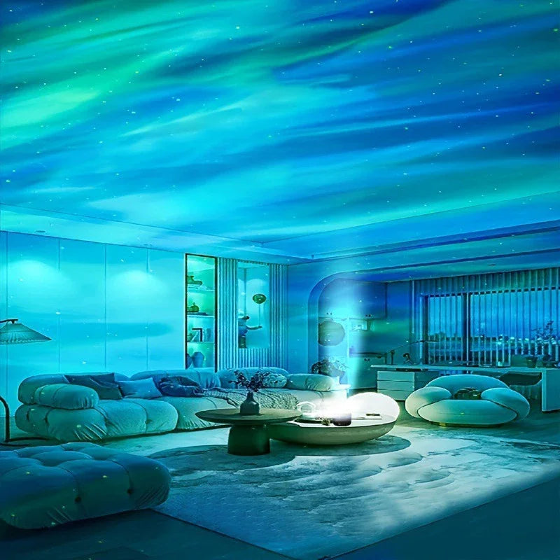 Stijlvolle noorderlicht projector als decoratie en sfeerlicht voor woonkamer, met meerkleurige LED verlichting.