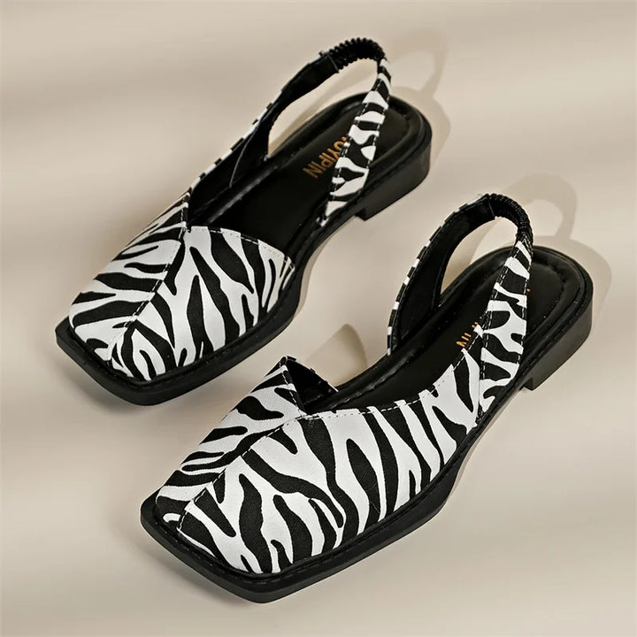 Veelzijdige dames platte schoenen, slingback met vierkante teen, geschikt voor casual en elegante zomerstijlen.