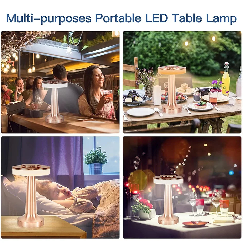 Klassieke draagbare LumiCrest tafellamp, draadloos oplaadbaar, dimbaar LED licht. Ideaal voor gezellige avonden.