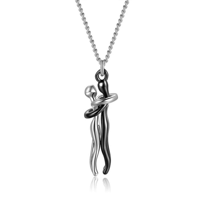 Zilverkleurige Omhelzing hanger ketting voor hem & haar, RVS sieraad dat verbondenheid viert.