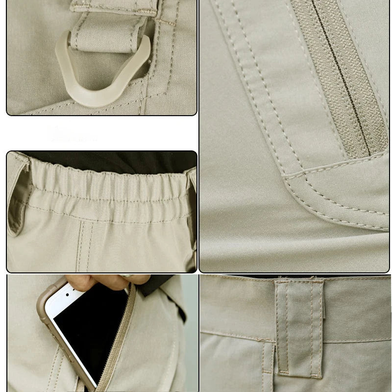 Veelzijdige heren shorts met tactische kenmerken en cargo stijl, perfect voor comfort en functionaliteit buiten.