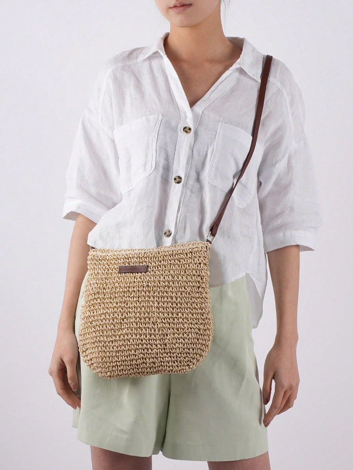 Khaki-beige boheemse dames tas, handgemaakt met een stijlvol en trendy ontwerp, ideaal als alledaagse schoudertas.