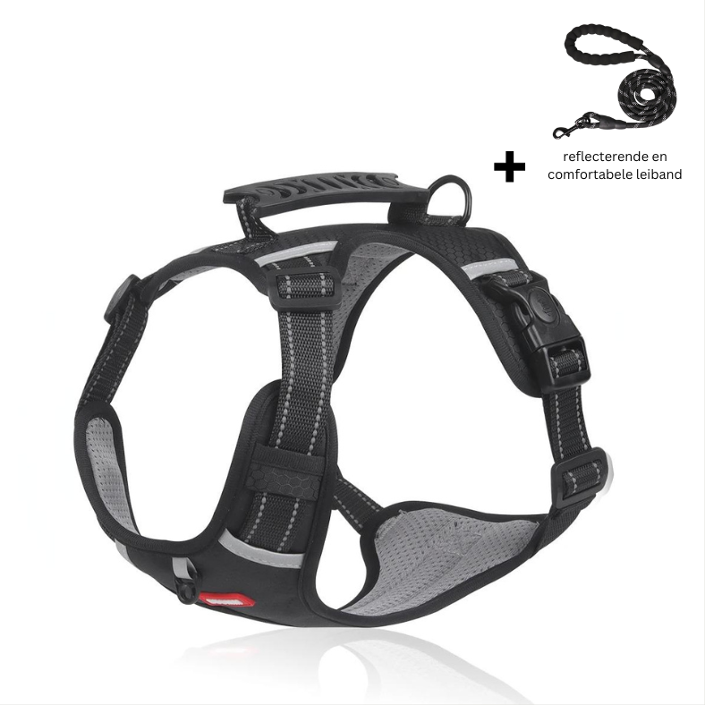 Geniet van zorgeloze wandelingen met dit reflecterende anti-trek hondenharnas; comfortabel en veilig voor je hond.