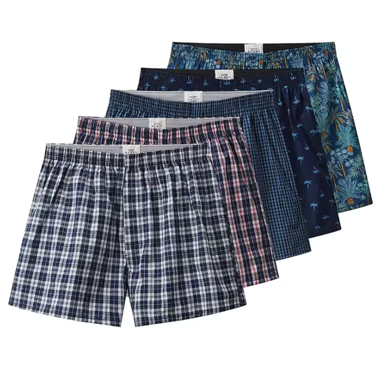 Set van 5 comfortabele herenboxershorts met flexibele tailleband en diverse stijlvolle patronen, ideaal voor dagelijks gebruik.