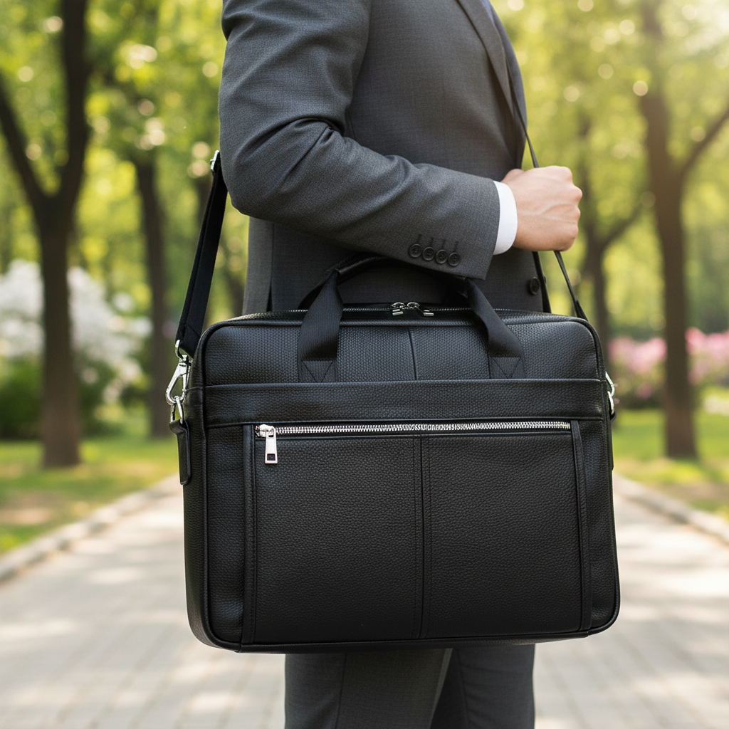 Unisex lederen aktetas in elegante vintage stijl. Ruime werktas voor professionaliteit en klasse.