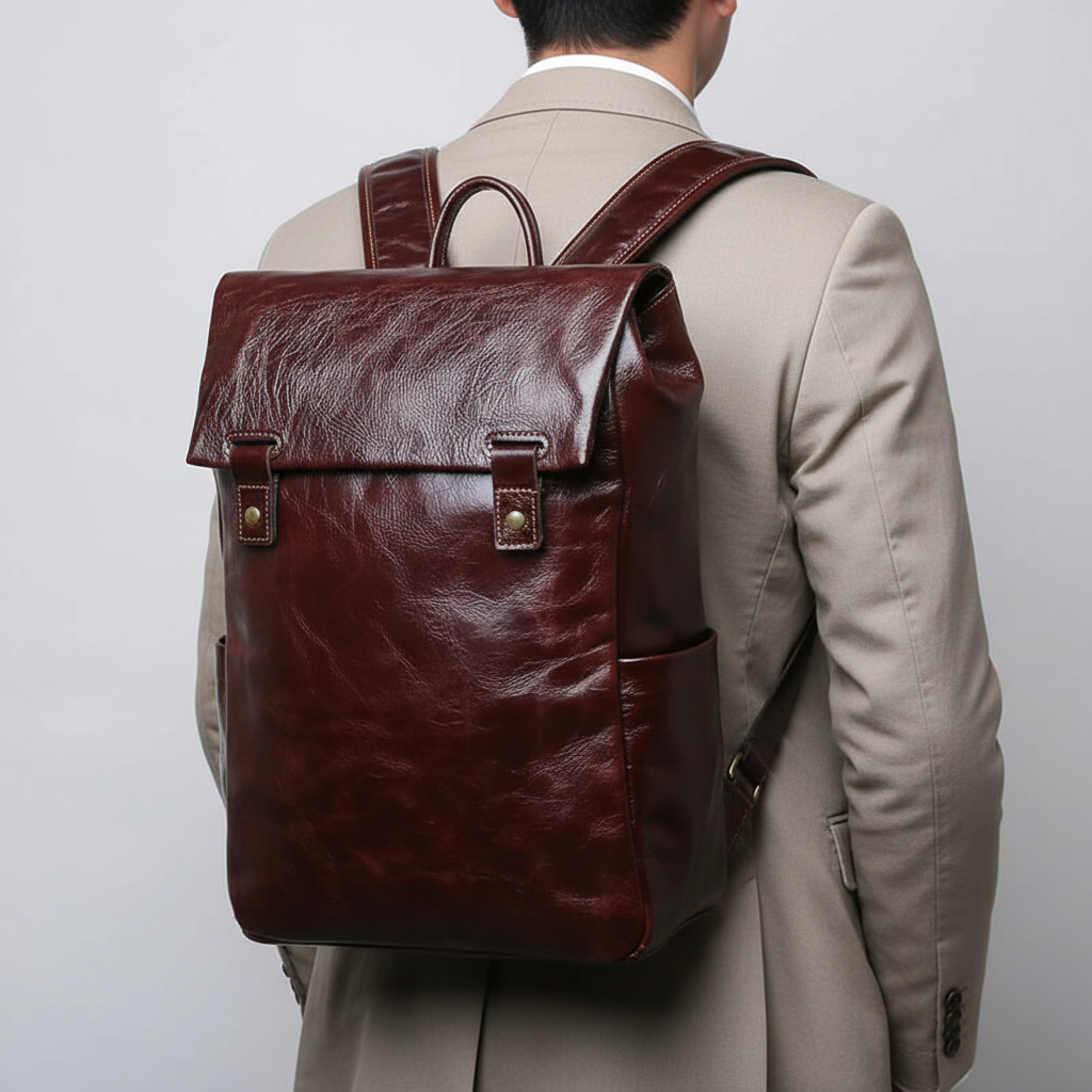 Unisex leren laptop rugzak met gewatteerde schouderbanden. Ideaal voor dagelijks woon-werkverkeer en comfortabel te dragen.