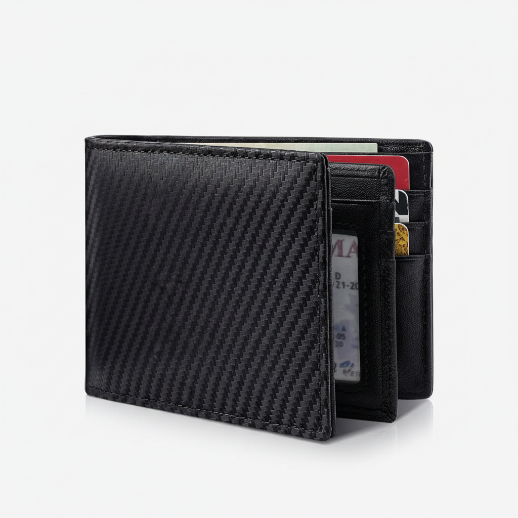 Premium kwaliteit leren herenportemonnee met fijne afwerking. Slank design, RFID-beveiliging.