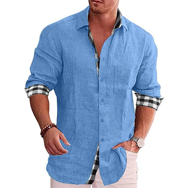 Stijlvol heren overhemd met lange mouw, modern casual design. Comfortabel en ademend voor lente en zomer mode.