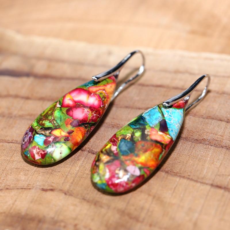 Prachtige jaspis druppel oorbellen. Handgemaakte dames sieraden met natuurlijke edelsteen voor spiritualiteit.