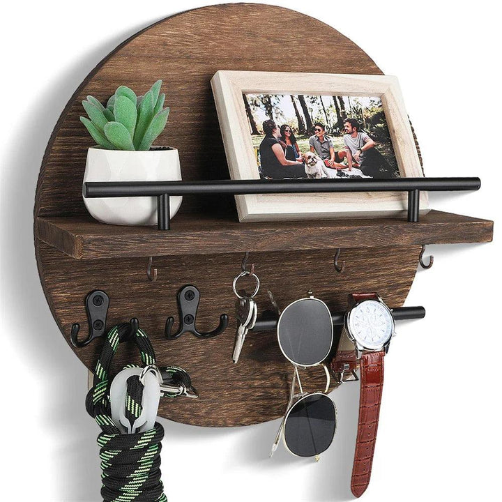 Houten ronde sleutelhouder, eenvoudig aan de wand te monteren, voor directe toegang tot sleutels.