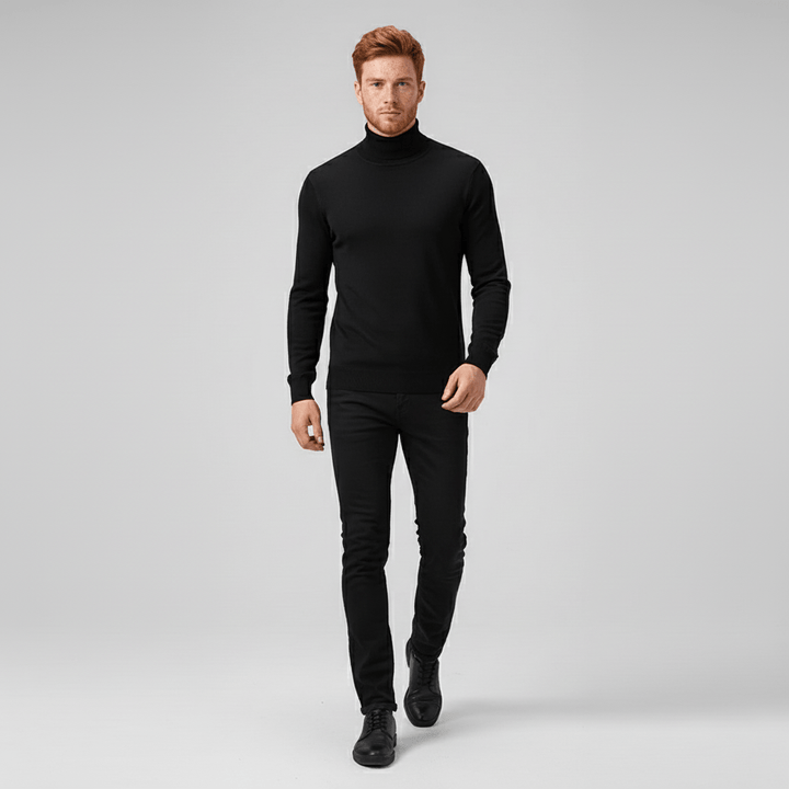 Grijze slim-fit coltrui heren. Stijlvolle, gebreide trui voor een zakelijke of casual herfst/winter outfit.