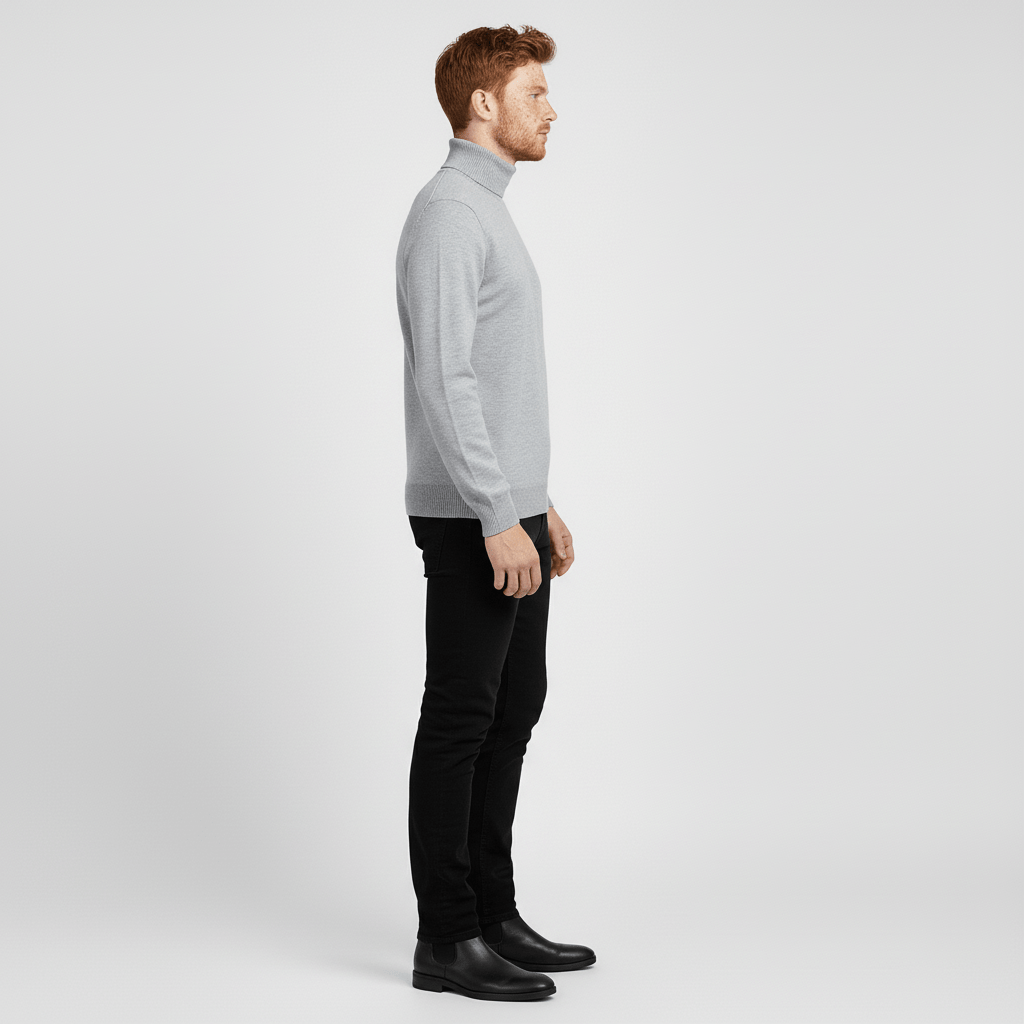 Zwarte slim-fit coltrui Toby voor heren. Moderne herentrui, warm en comfortabel voor wintermode.