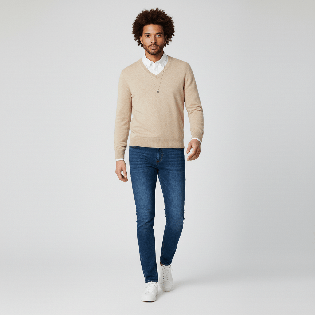 Heren V-hals trui, slim-fit ontwerp, geschikt voor zowel formele als casual herenoutfits.