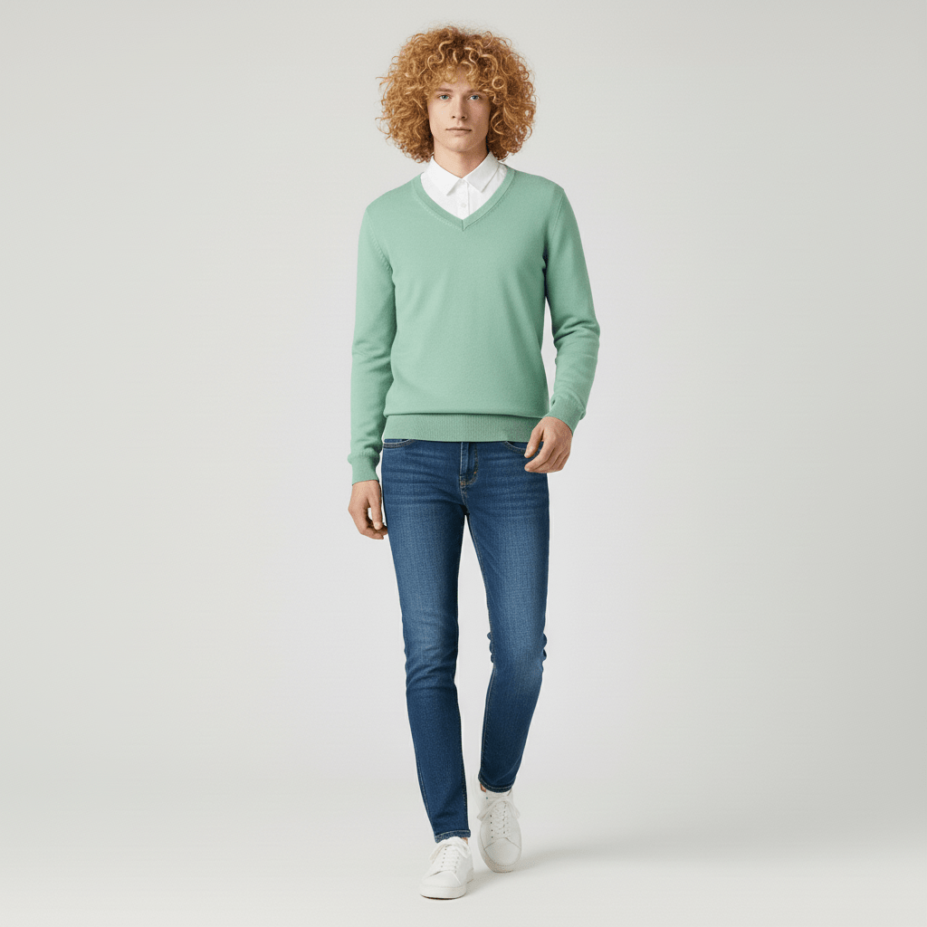Moderne slim-fit V-hals trui voor heren, een essentieel kledingstuk voor elke garderobe.