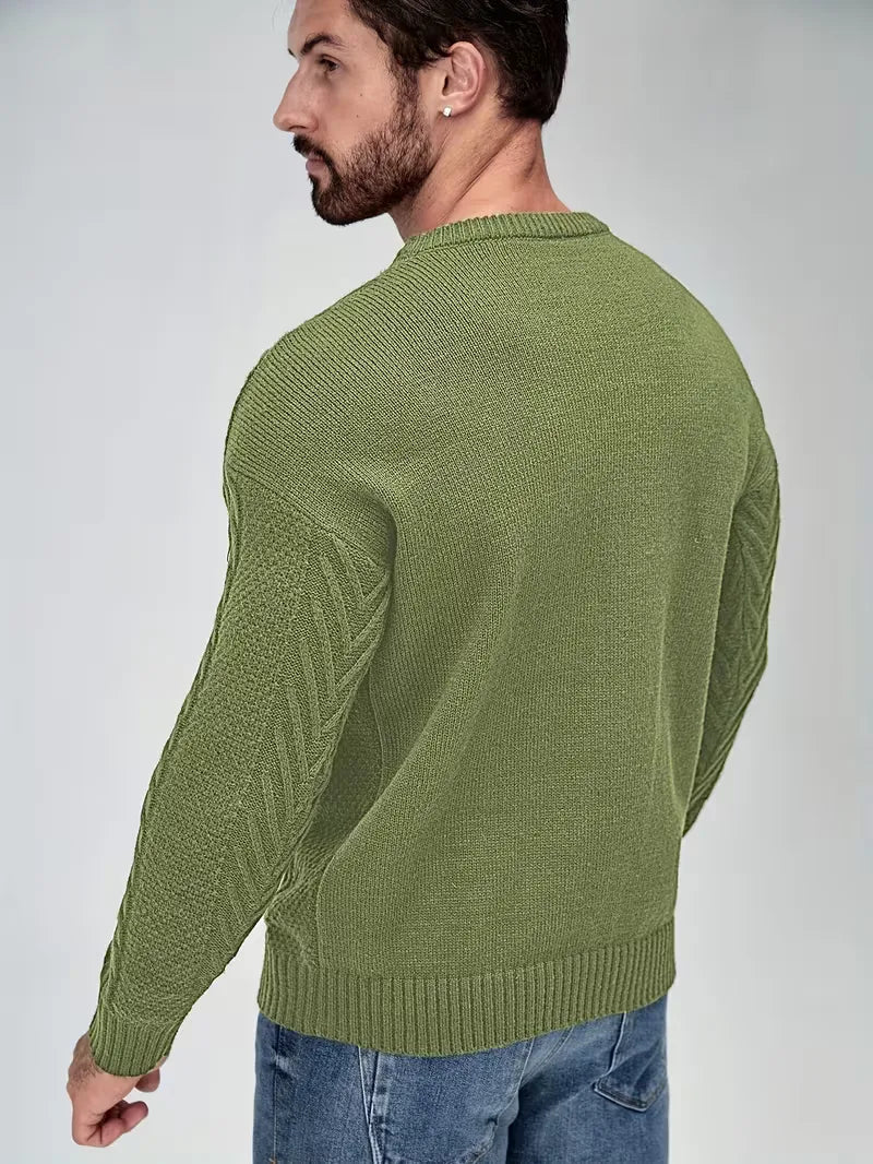 Elegante heren kabeltrui, slim fit ronde hals. Casual comfort voor elke setting.