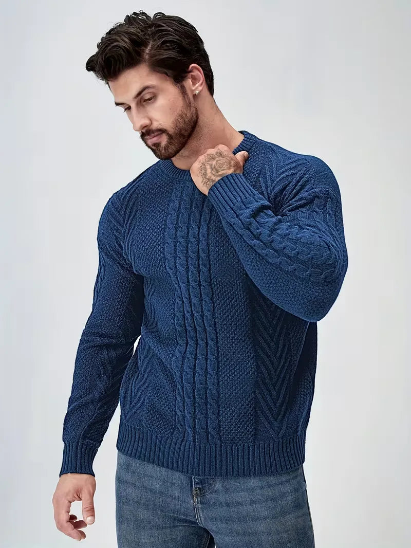 Casual heren kabeltrui, slim fit, ronde hals. Ideaal voor dagelijkse comfort.