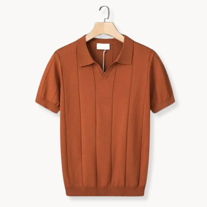 Comfortabele slim fit polo voor mannen, gebreid met ribbels en korte mouwen, ideaal voor casual gebruik.