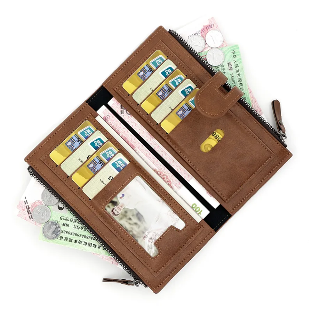 Ruime lange leren portemonnee, unisex model, perfect voor pasjes, biljetten en zelfs je telefoon.
