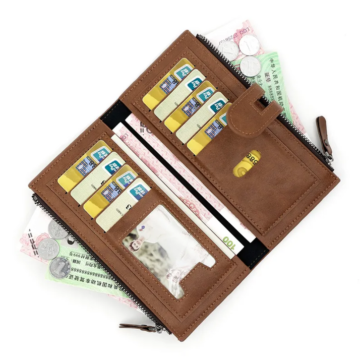 Ruime lange leren portemonnee, unisex model, perfect voor pasjes, biljetten en zelfs je telefoon.