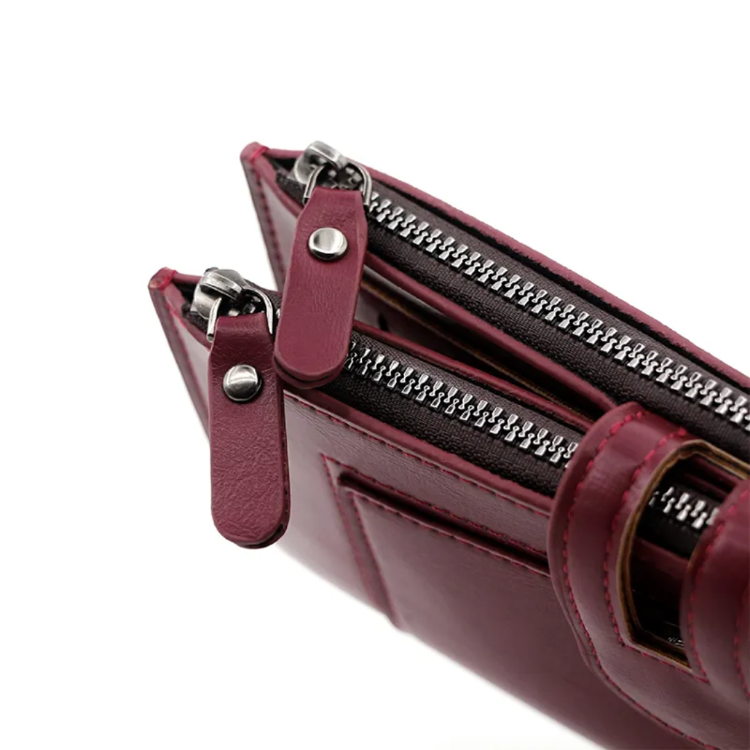 Handige lange leren portemonnee met diverse opbergvakken, unisex en elegant accessoire.